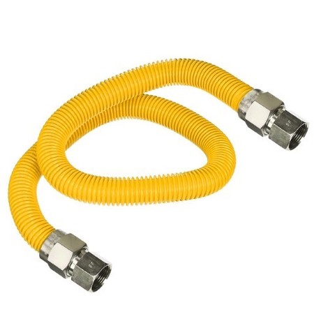 FLEXTRON Gas Line Hose 3/8'' O.D.x48'' Len 1/2" FIP Fittings Yellow Coated Stainless Steel Flexible Connector FTGC-YC14-48B